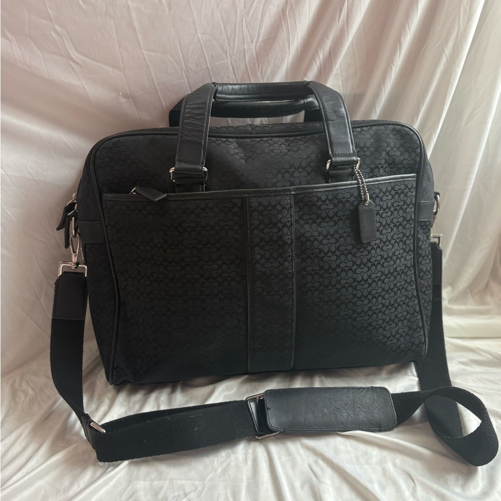 Vintage Coach Black Nylon & Leather Trim Messenger Bag